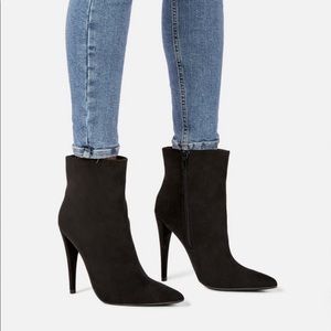 JUSTFAB Ames High-Heeled Bootie in Black Suede, 9